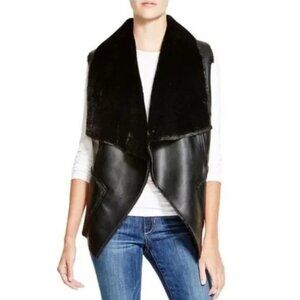 BLANK NYC WOMEN'S BLACK FAUX LEATHER & FAUX FUR DRAPE VEST SIZE MEDIUM